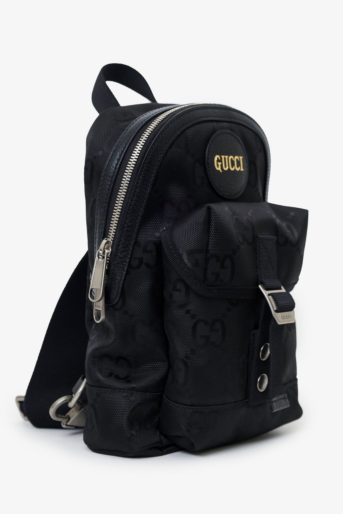 Gucci Black Jumbo GG Nylon Off the Grid Sling Backpack
