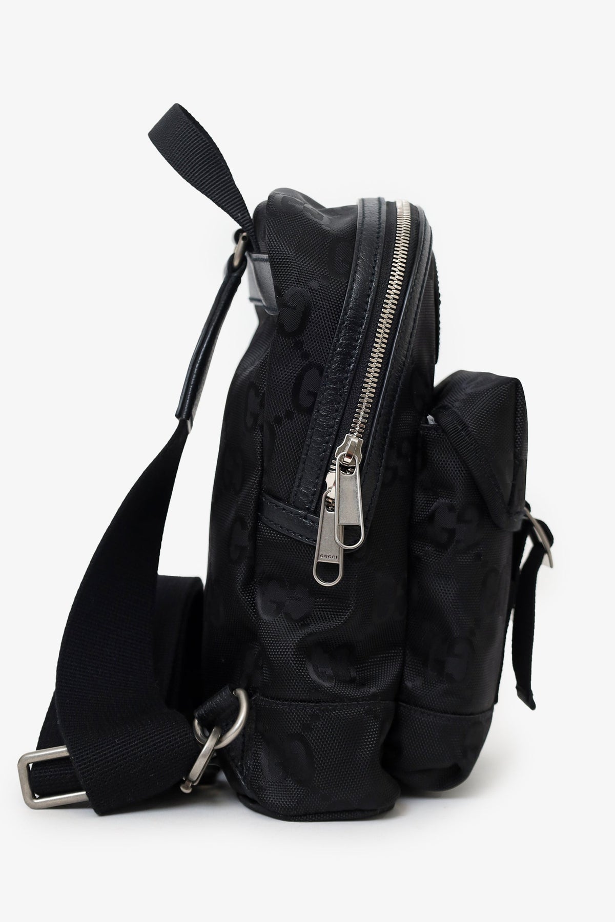 Gucci Black Jumbo GG Nylon Off the Grid Sling Backpack