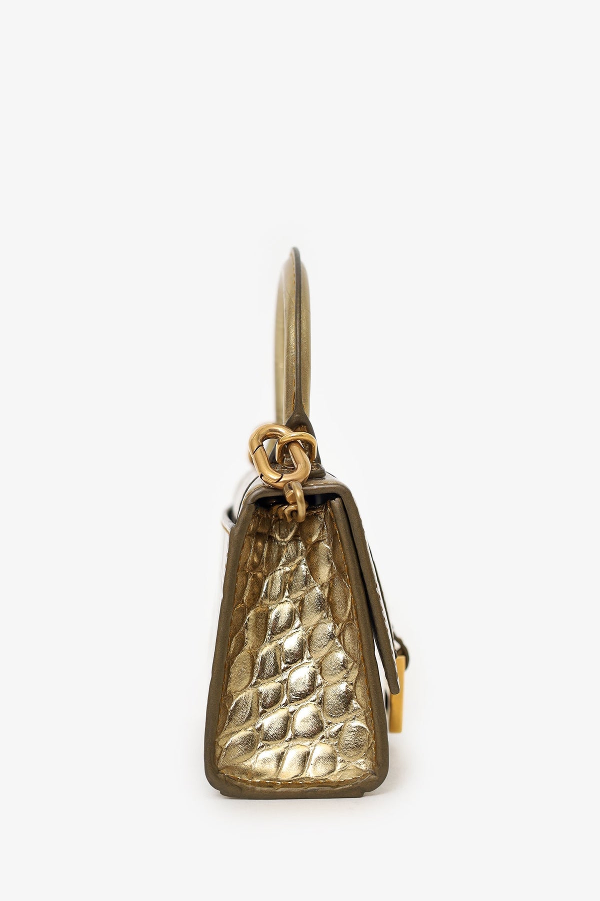 Balenciaga Gold Croc Embossed Leather Hourglass Nano Chain Bag