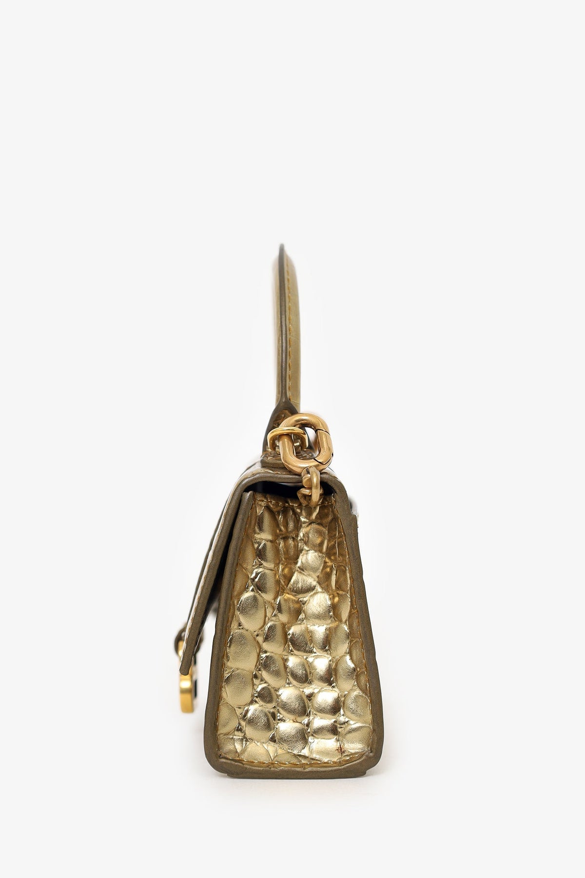 Balenciaga Gold Croc Embossed Leather Hourglass Nano Chain Bag