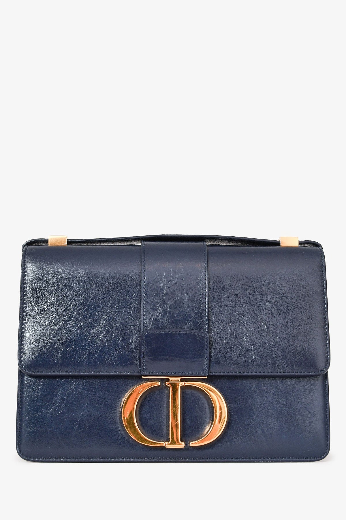 Christian Dior 2019 Blue Leather Crinkled Logo Montaigne Bag