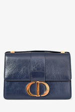 Christian Dior 2019 Blue Leather Crinkled Logo Montaigne Bag