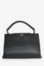 Louis Vuitton 2015 Black Leather 'Capucines' MM Top Handle (As Is)