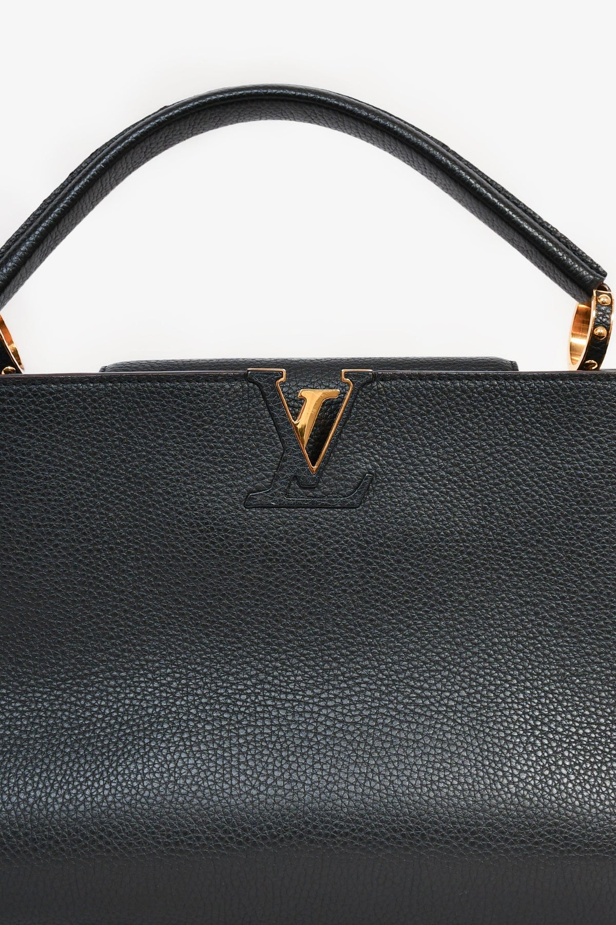 Louis Vuitton 2015 Black Leather 'Capucines' MM Top Handle (As Is)