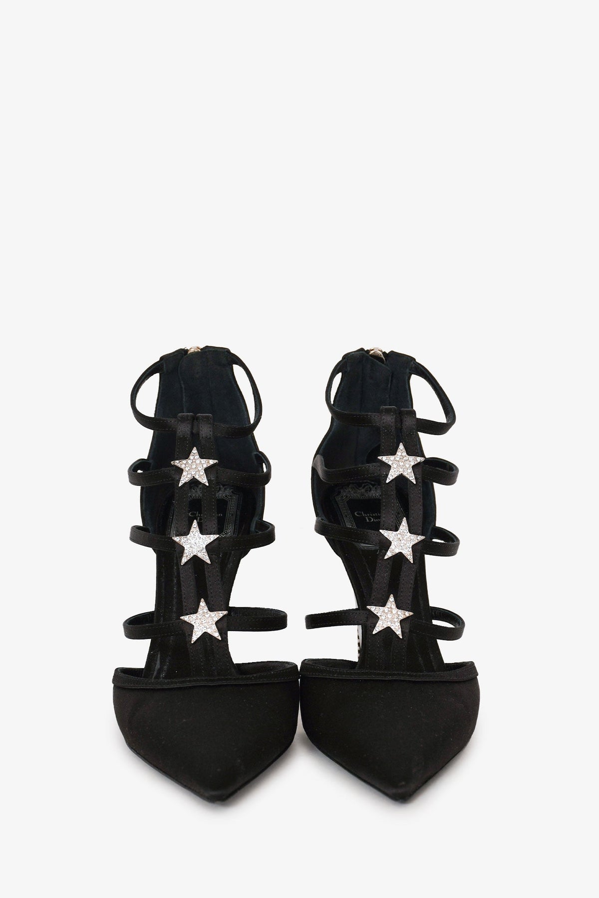 Christian Dior Black Suede Crystal Star Pointed Heels Size 36.5