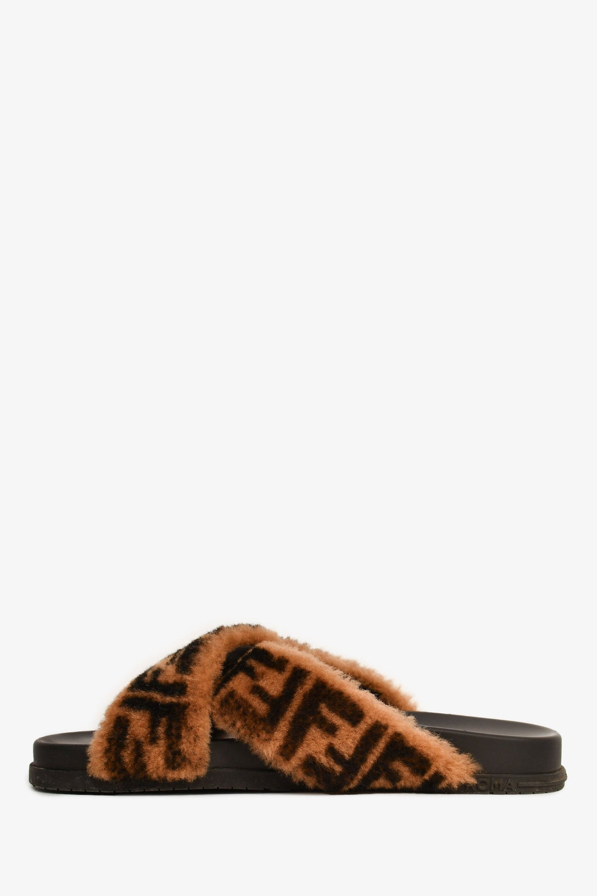Fendi Black Fur Zucca Criss Cross Slides Size 40