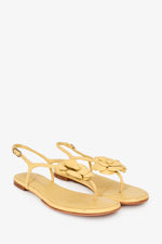 Chanel™ Yellow Leather Camellia Flower Sandals Size 38.5 (As Is)