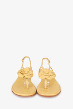 Chanel™ Yellow Leather Camellia Flower Sandals Size 38.5 (As Is)