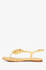 Chanel™ Yellow Leather Camellia Flower Sandals Size 38.5 (As Is)