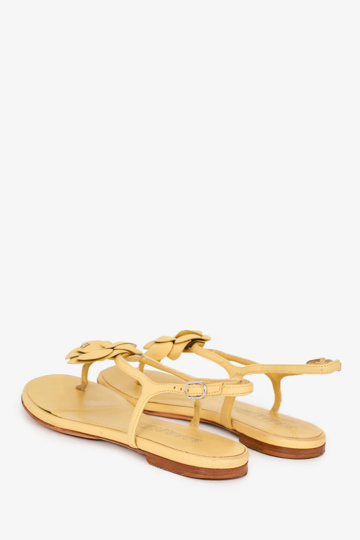Chanel™ Yellow Leather Camellia Flower Sandals Size 38.5 (As Is)