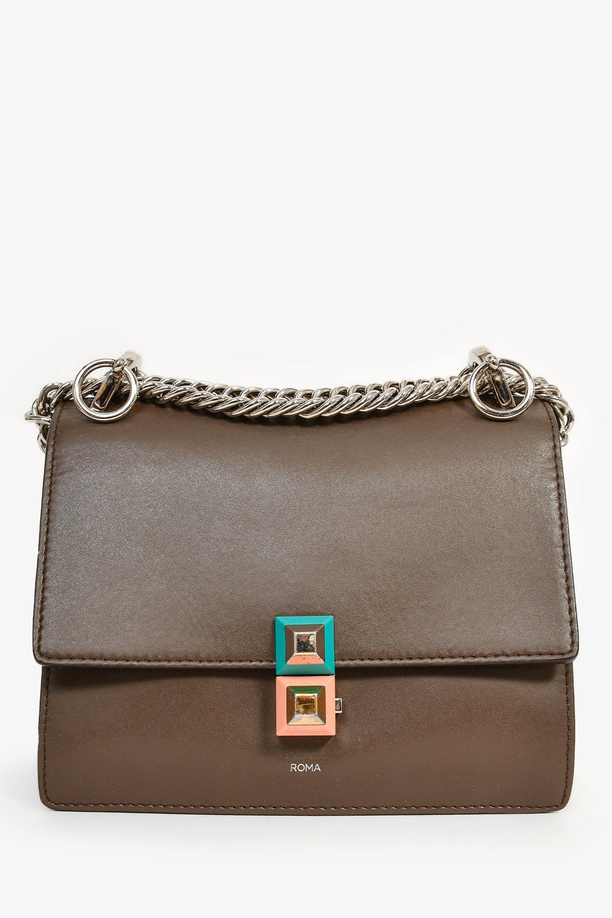Fendi Brown Leather Small 'Kan I' Chain Crossbody