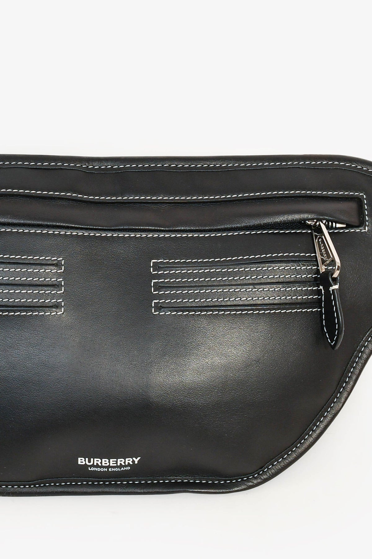 Burberry Black Leather White Contrast Stitch 'Brummell' Belt Bag