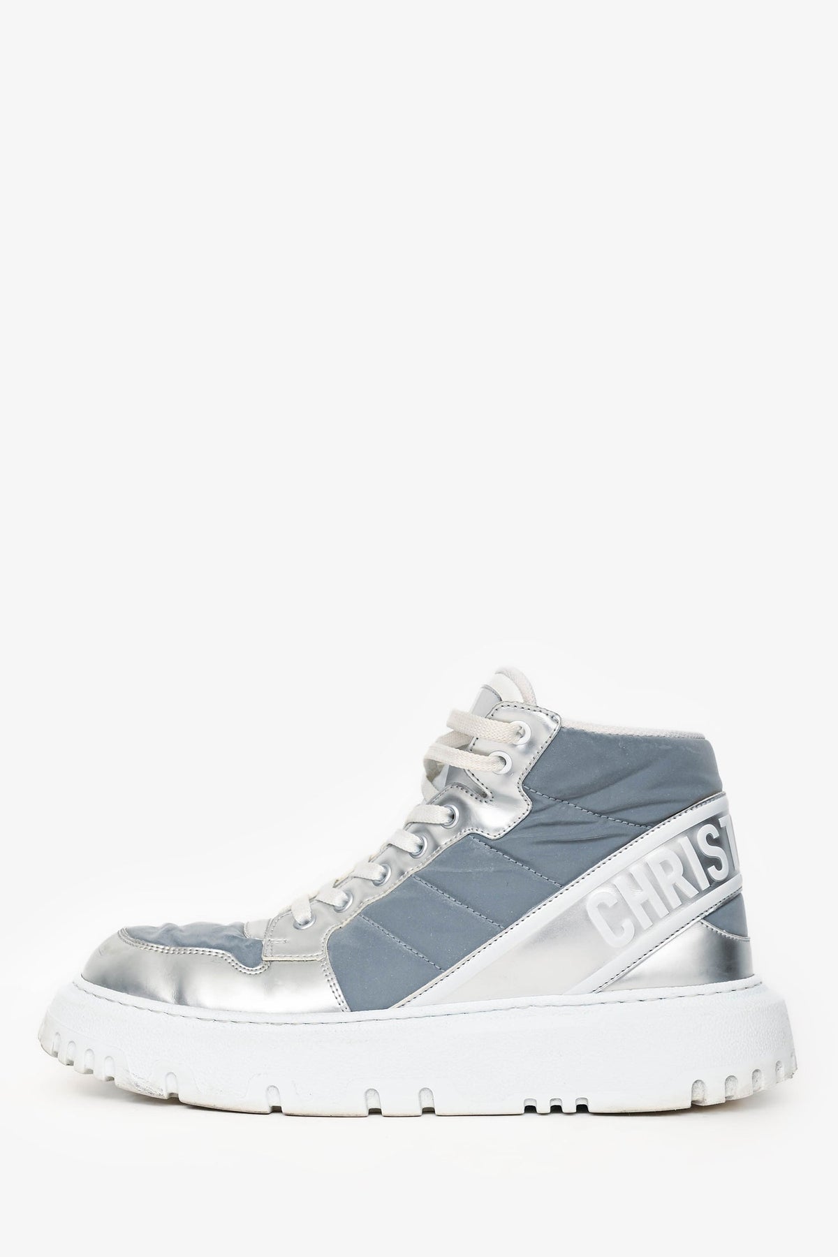 Christian Dior Silver Metallic High Top D-Player Sneakers Size 40