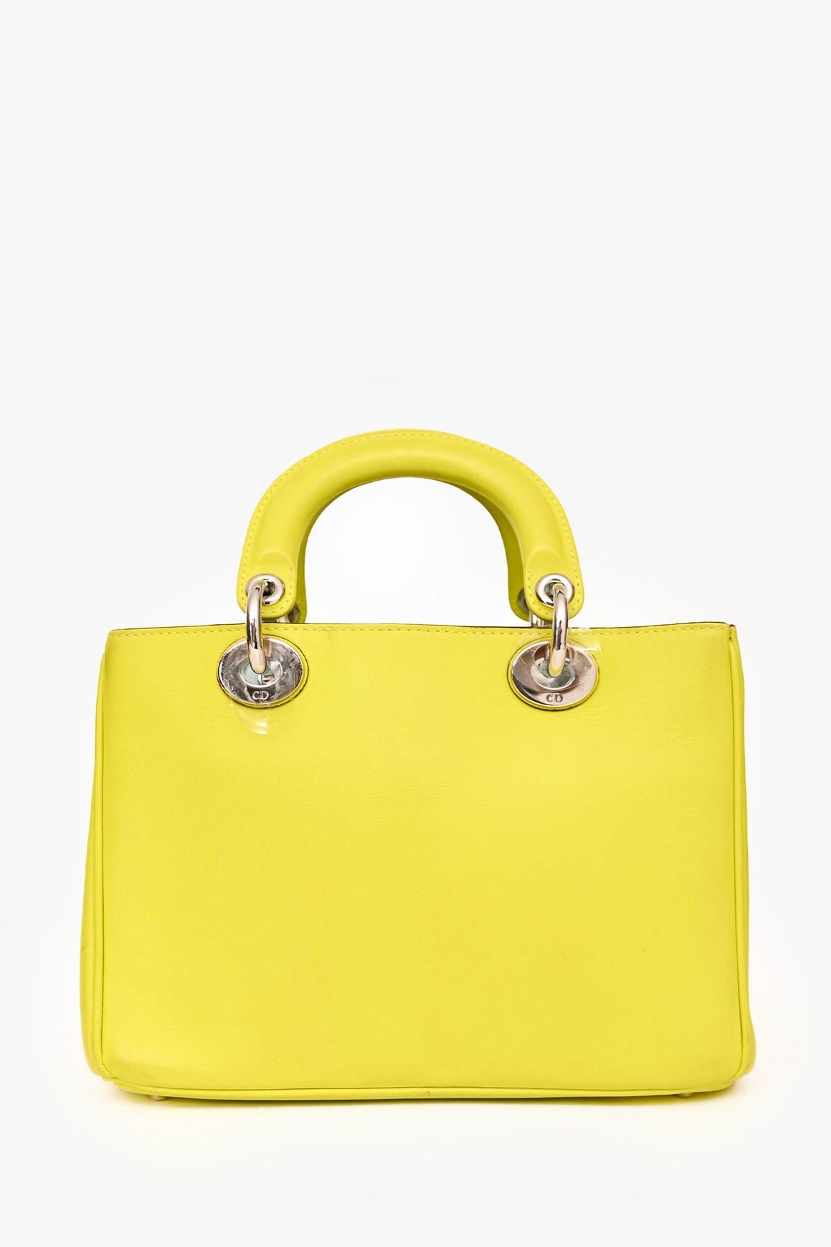 Christian Dior Neon Green Leather Small Diorissimo Top Handle with Strap