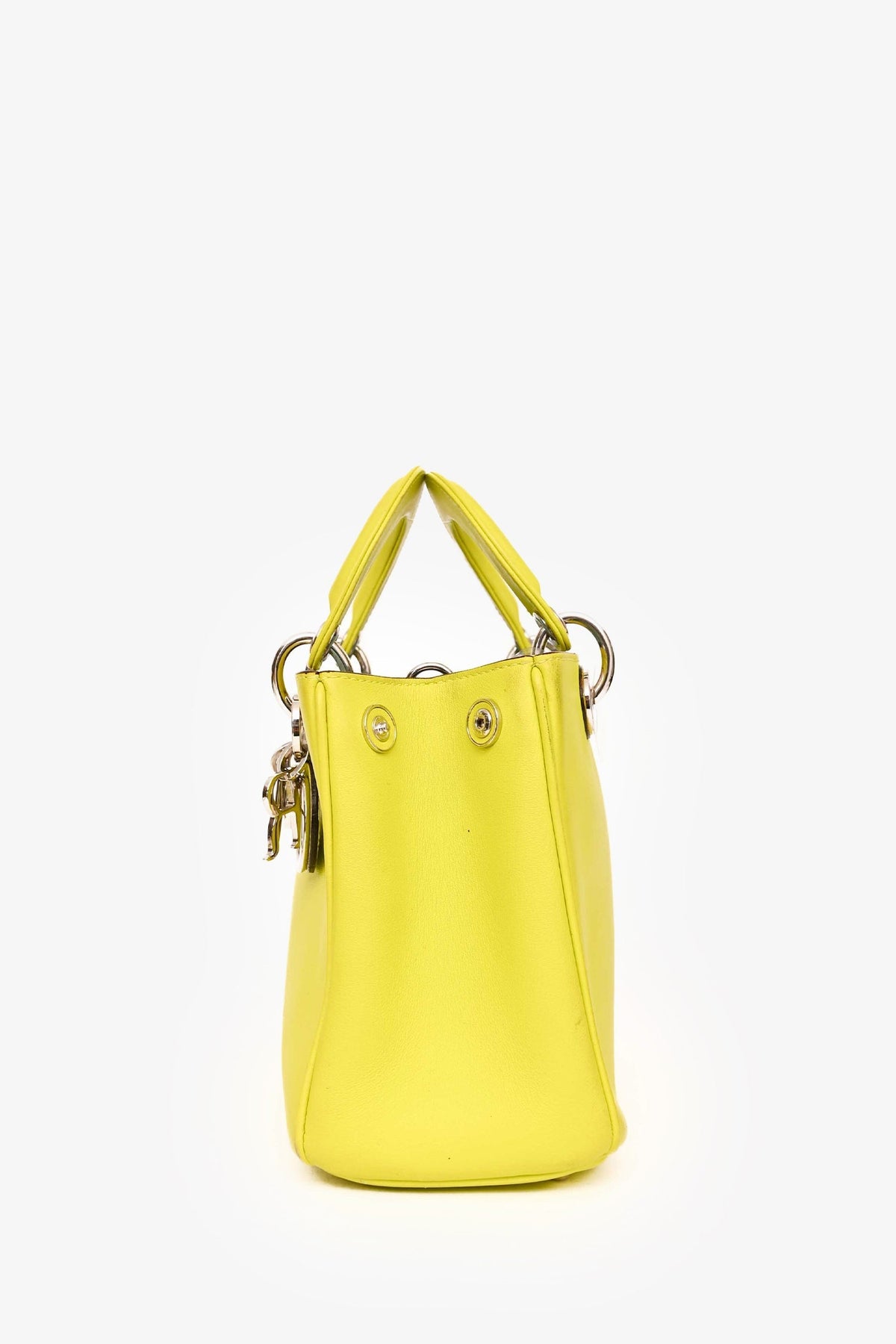 Christian Dior Neon Green Leather Small Diorissimo Top Handle with Strap