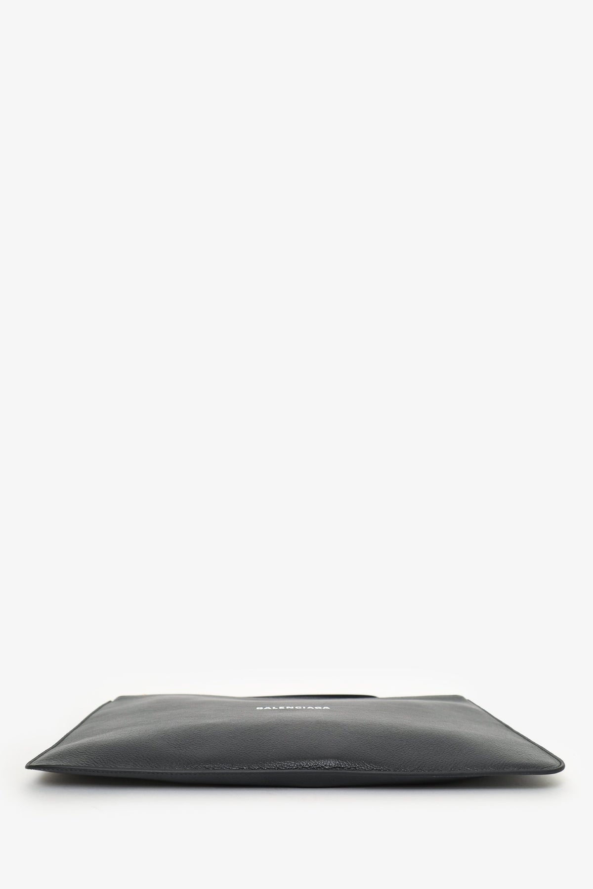 Balenciaga Black Leather Logo Print Large Pouch