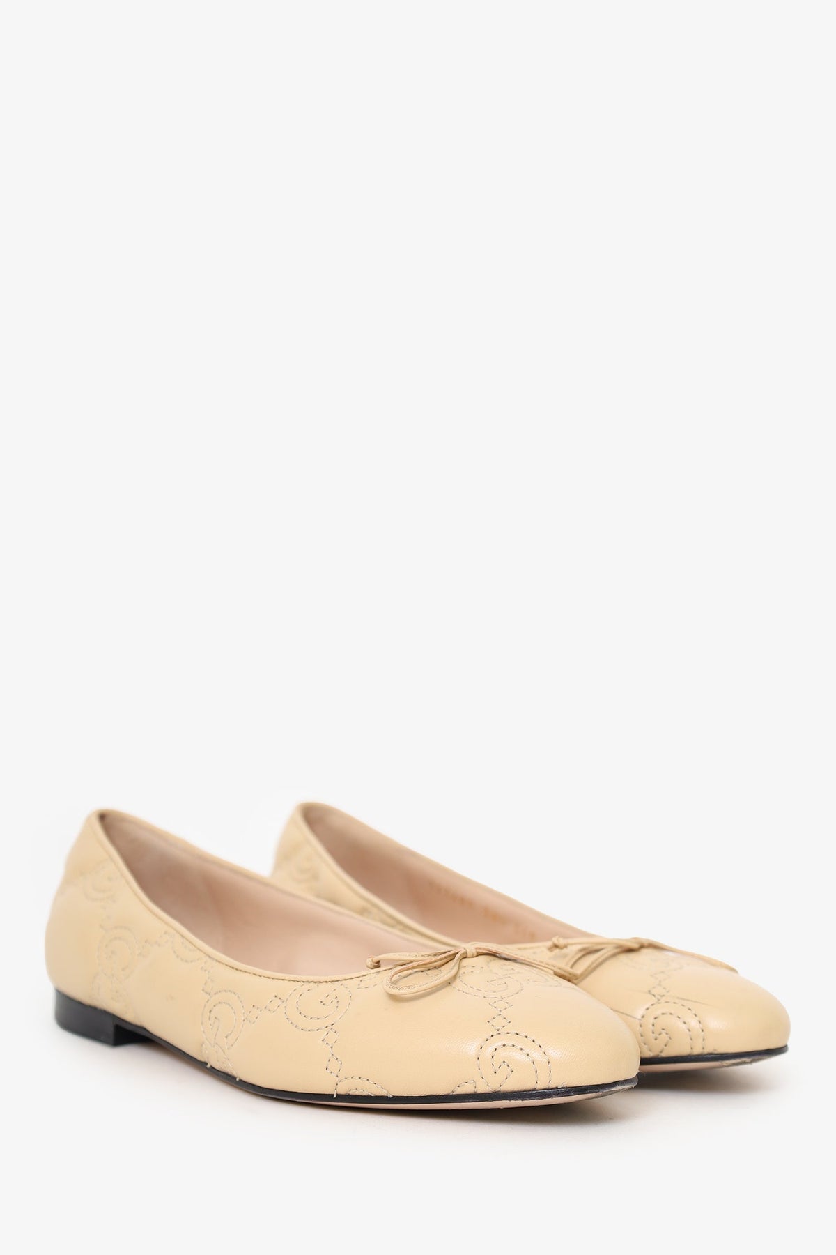 Gucci Beige Quilted GG Leather Ballet Flats Size 38.5