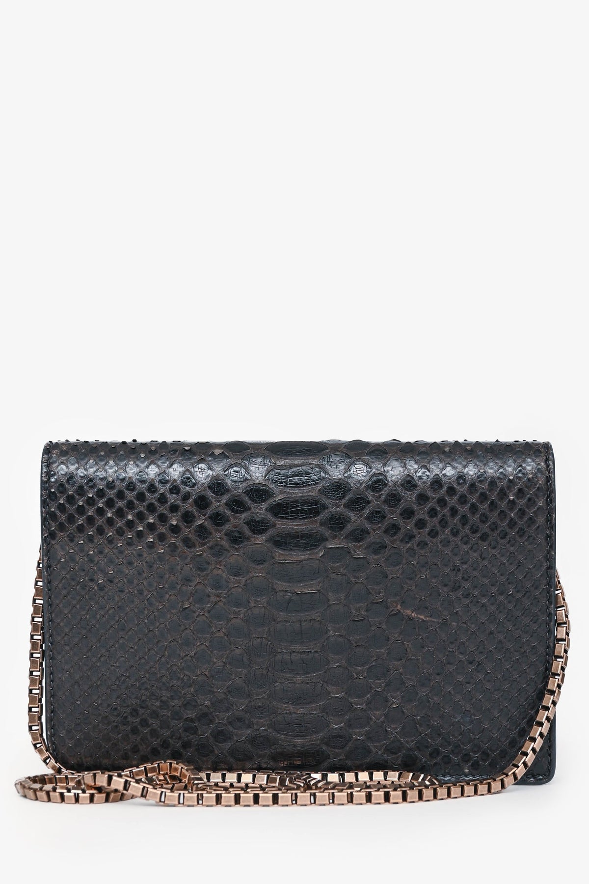 Balenciaga Dark Grey Python Leather City Wallet on Chain