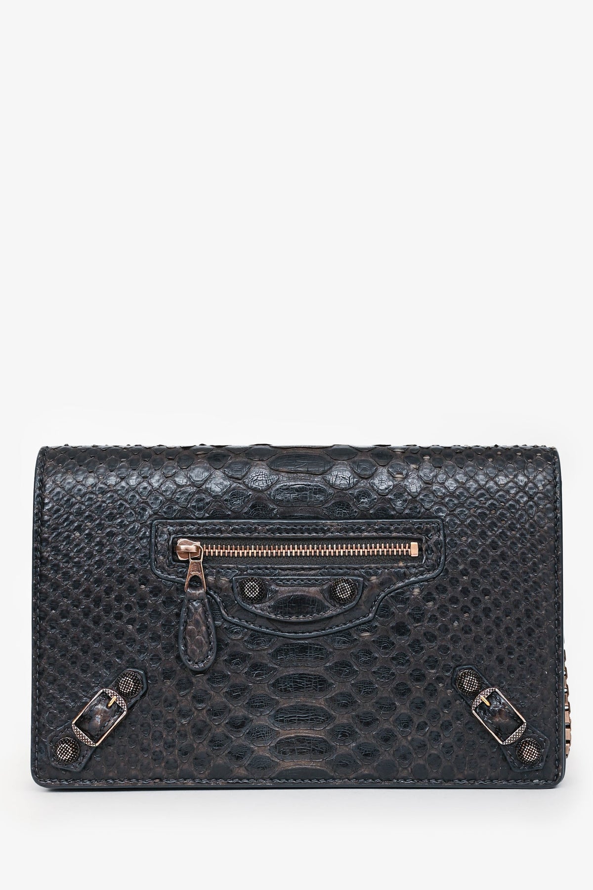 Balenciaga Dark Grey Python Leather City Wallet on Chain