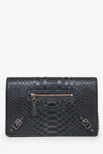 Balenciaga Dark Grey Python Leather City Wallet on Chain
