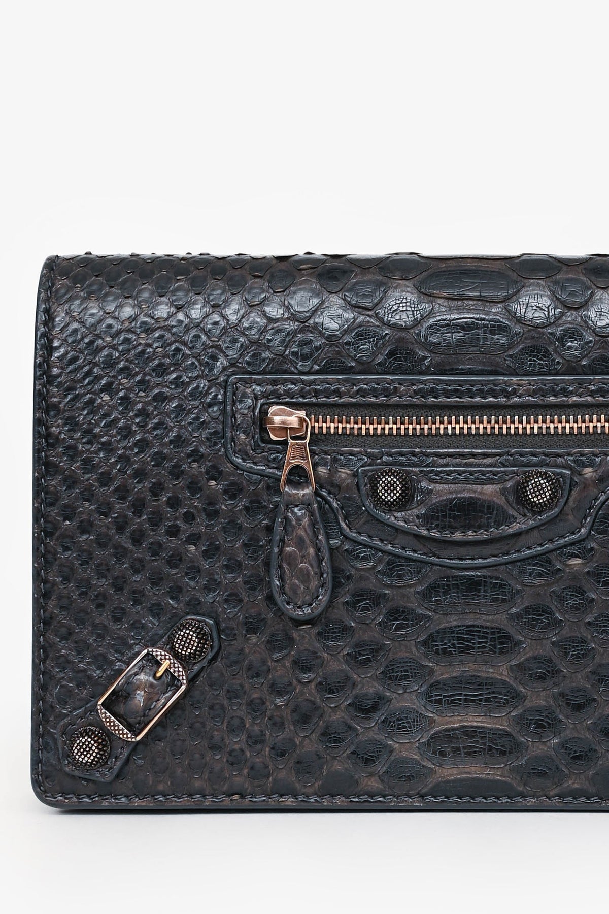 Balenciaga Dark Grey Python Leather City Wallet on Chain