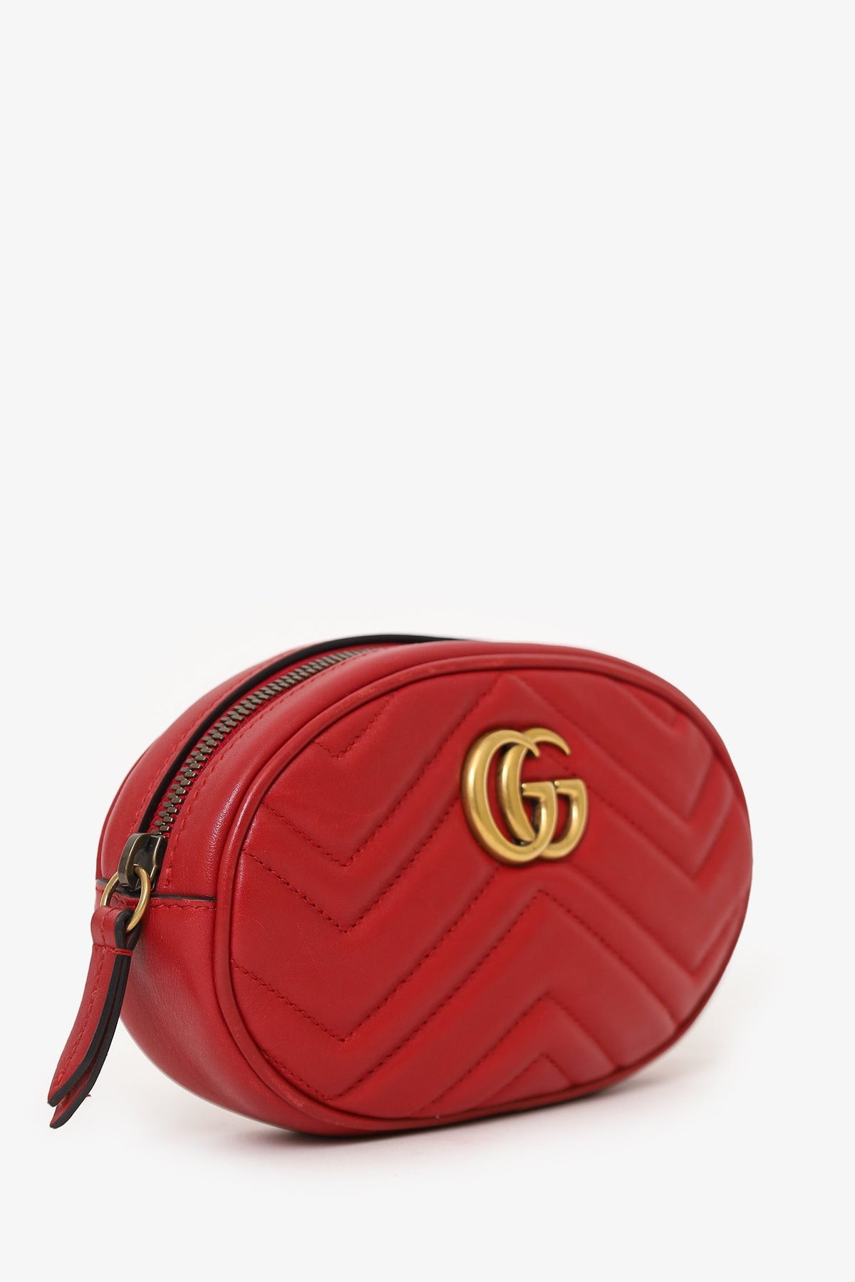 Gucci Red Chevron Leather Marmont Belt Bag