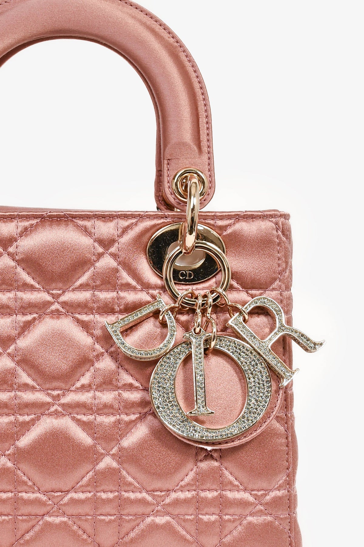 Christian Dior 2019 Pink Satin Small 'Lady Dior' Top Handle with Strap