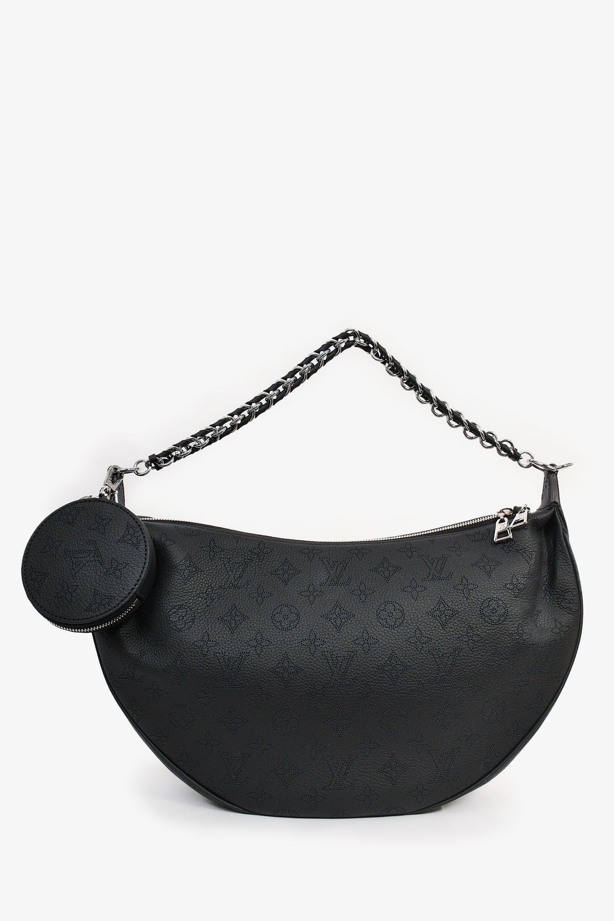 Louis Vuitton Black Mahina Leather Monogram 'Baia' Chain Shoulder Bag with Strap + Coin Pouch