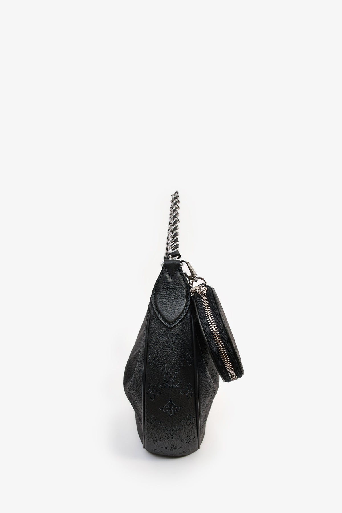 Louis Vuitton Black Mahina Leather Monogram 'Baia' Chain Shoulder Bag with Strap + Coin Pouch