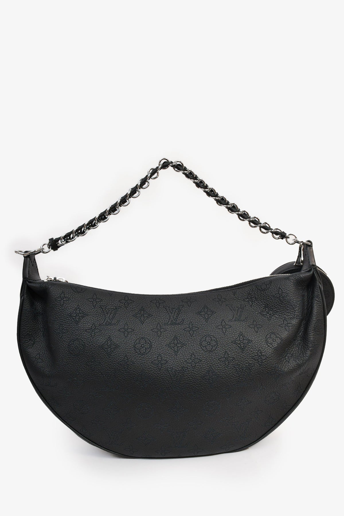 Louis Vuitton Black Mahina Leather Monogram 'Baia' Chain Shoulder Bag with Strap + Coin Pouch