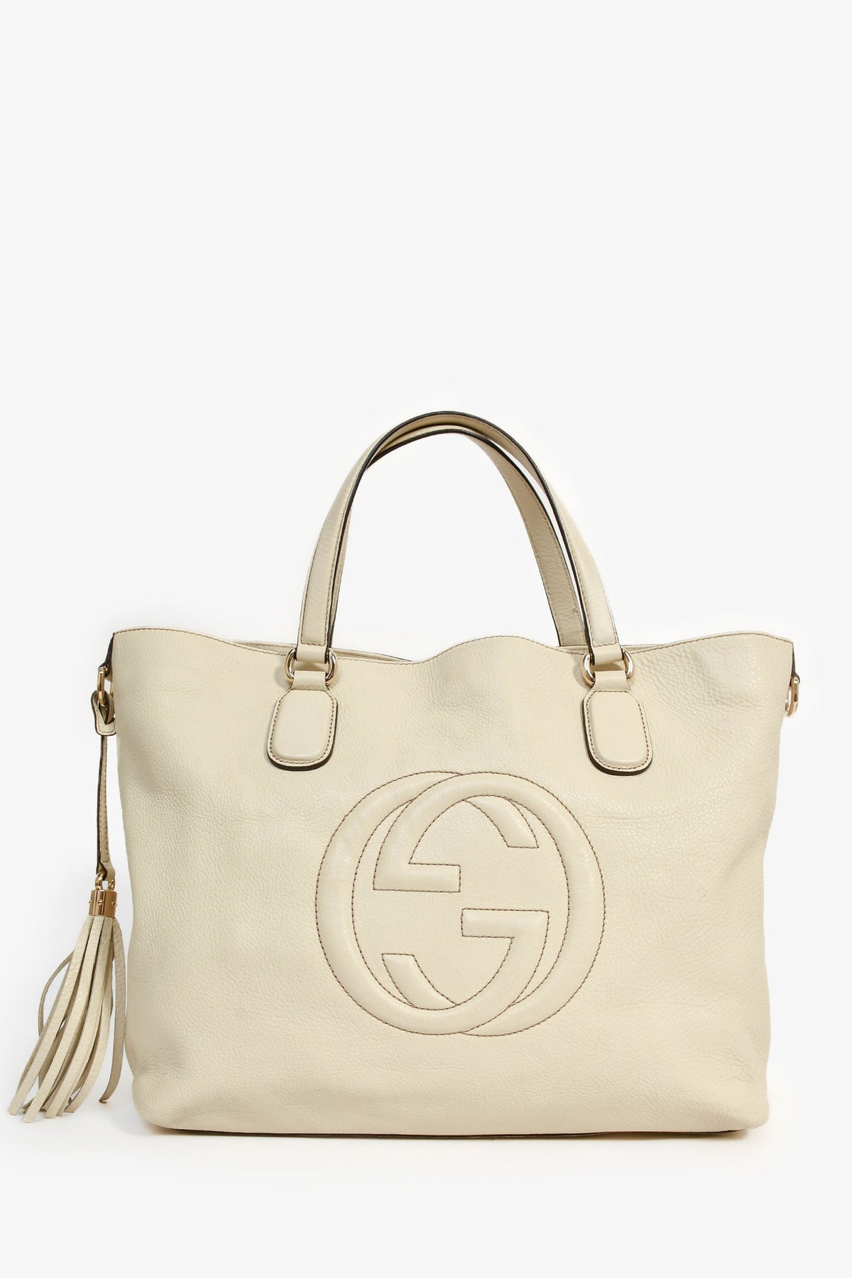 Gucci Cream Grained Leather Soho Large Tote Bag
