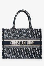 Christian Dior 2019 Navy Oblique Jacquard Medium Book Tote with 'Lizzie' Embroidery