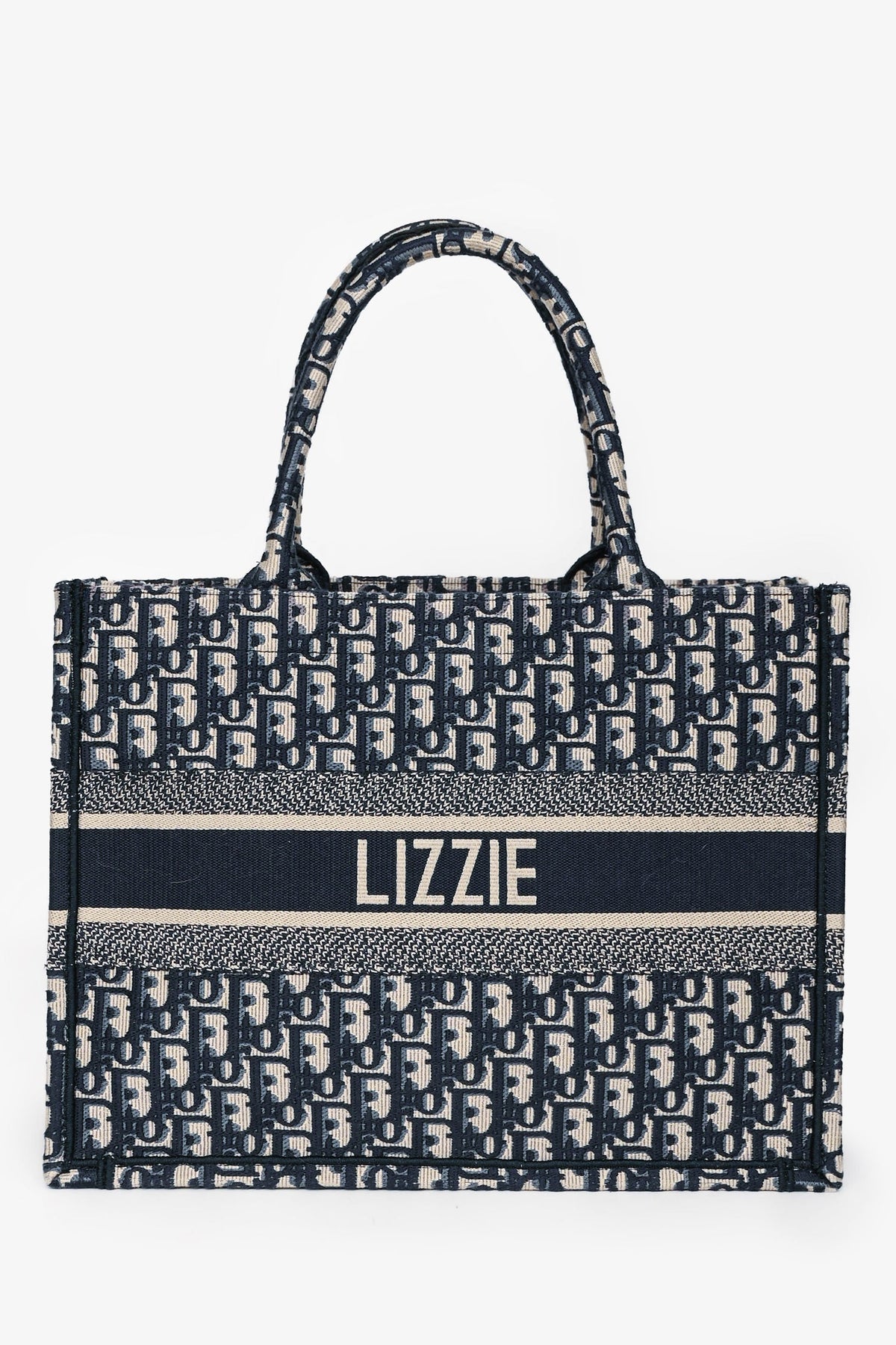 Christian Dior 2019 Navy Oblique Jacquard Medium Book Tote with 'Lizzie' Embroidery