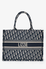 Christian Dior 2019 Navy Oblique Jacquard Medium Book Tote with 'Lizzie' Embroidery