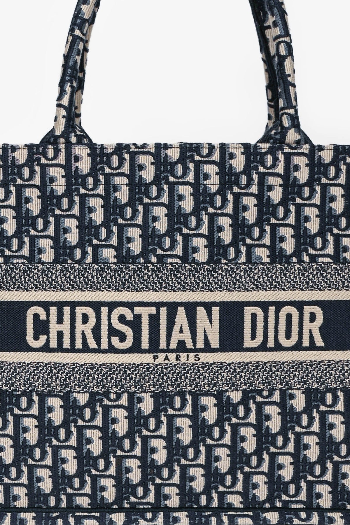 Christian Dior 2019 Navy Oblique Jacquard Medium Book Tote with 'Lizzie' Embroidery