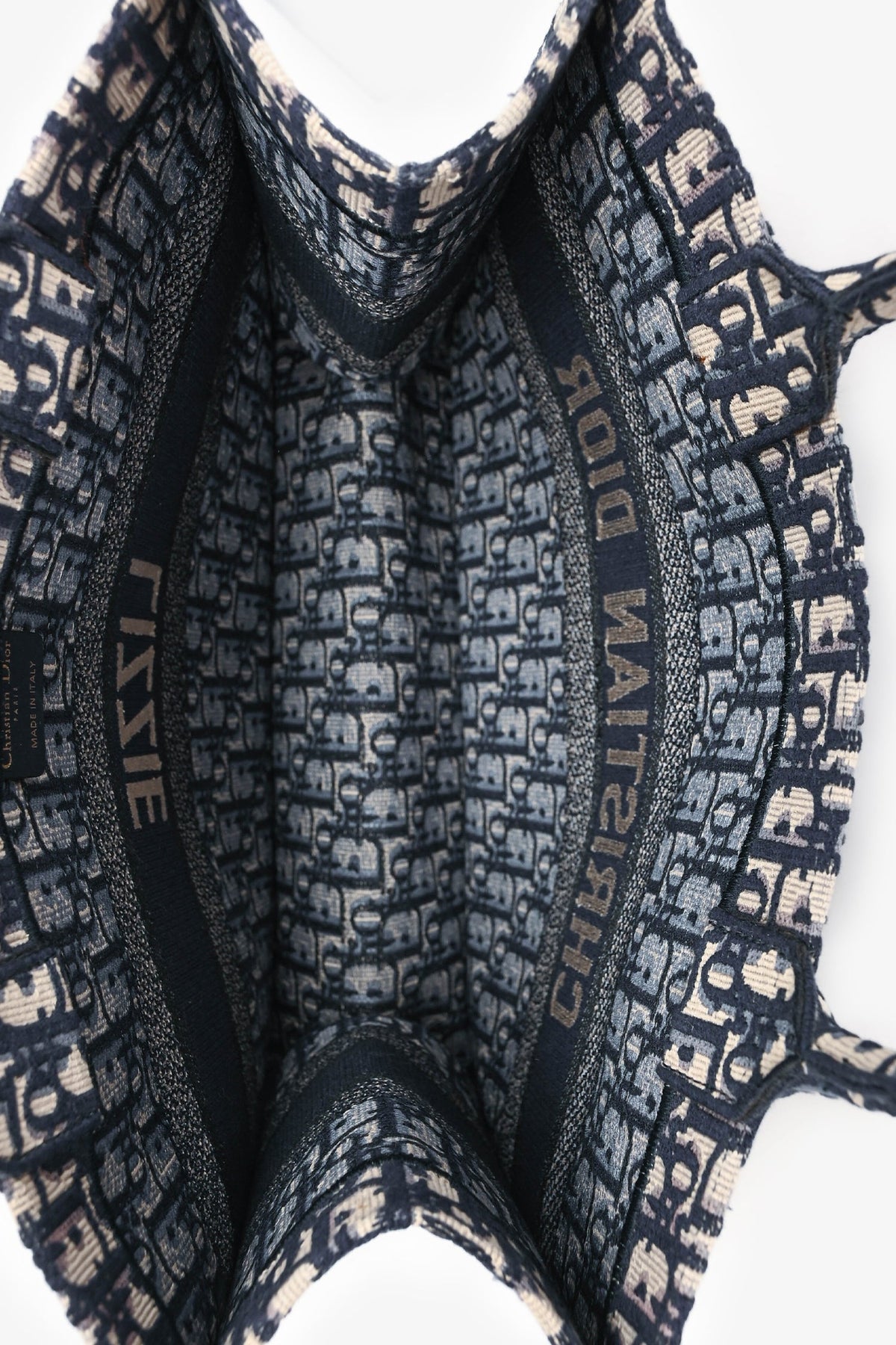 Christian Dior 2019 Navy Oblique Jacquard Medium Book Tote with 'Lizzie' Embroidery