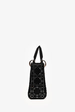 Christian Dior 2018 Black Satin Crystal Embellished Mini Lady Dior with Strap