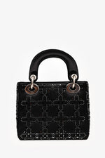 Christian Dior 2018 Black Satin Crystal Embellished Mini Lady Dior with Strap