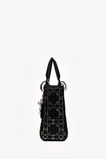 Christian Dior 2018 Black Satin Crystal Embellished Mini Lady Dior with Strap