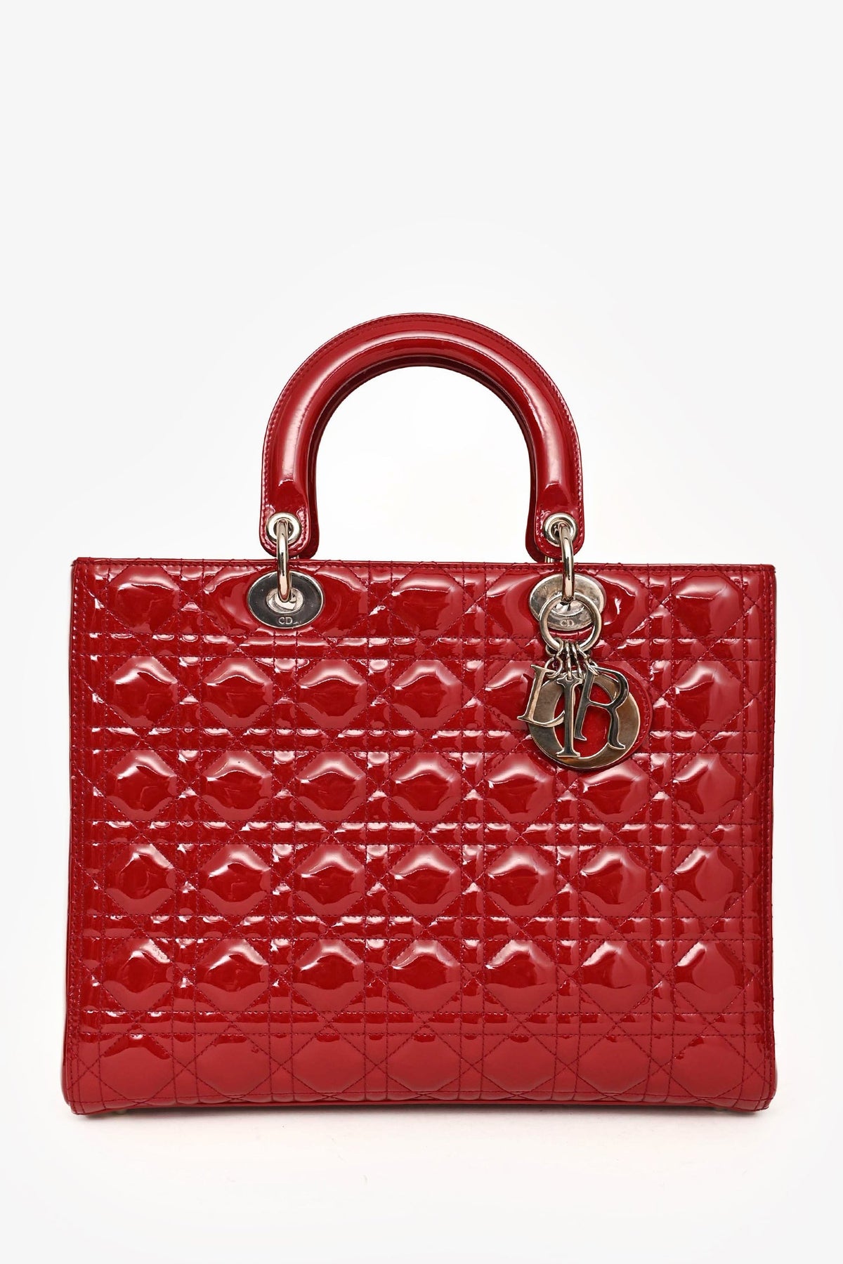 Christian Dior 2011 Red Patent Leather Large Lady Dior with Strap