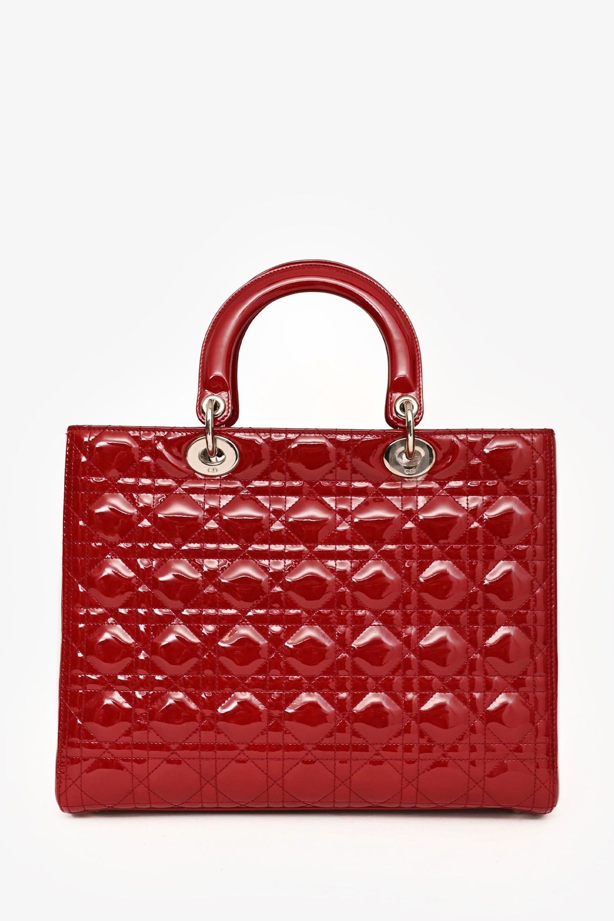 Christian Dior 2011 Red Patent Leather Large Lady Dior with Strap