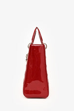 Christian Dior 2011 Red Patent Leather Large Lady Dior with Strap