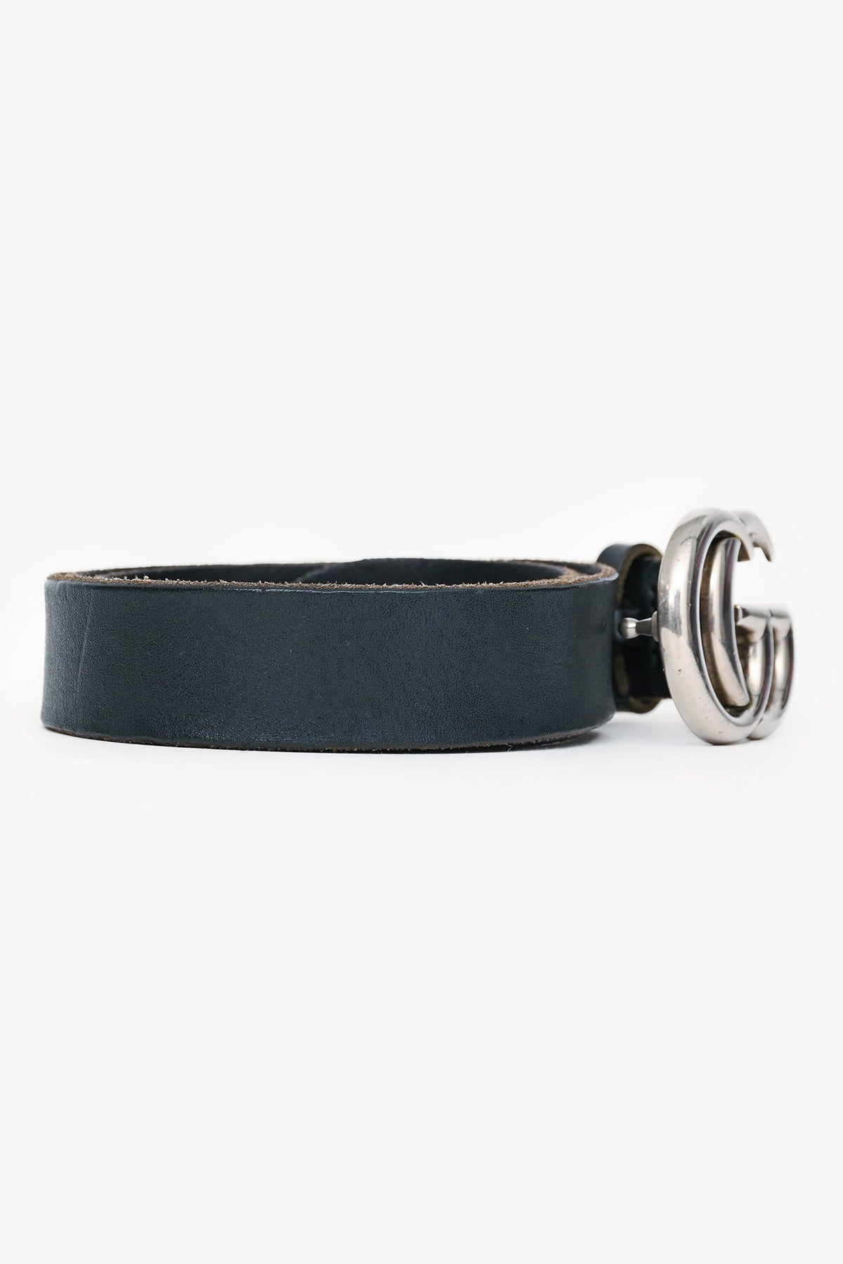 Gucci Black Leather 1.25" Silver Marmont Belt Size 95/38