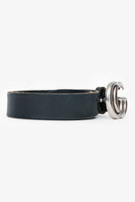 Gucci Black Leather 1.25" Silver Marmont Belt Size 95/38