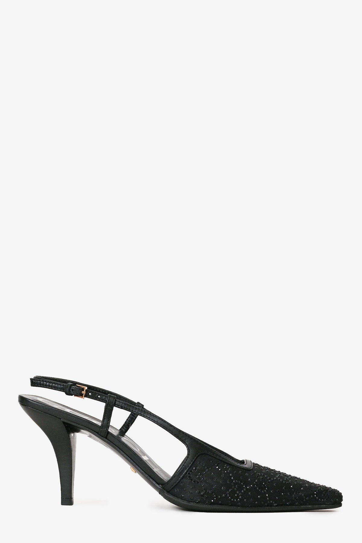 Gucci Black GG Logo Mesh Crystal Embellishments Slingback Pumps Size 37