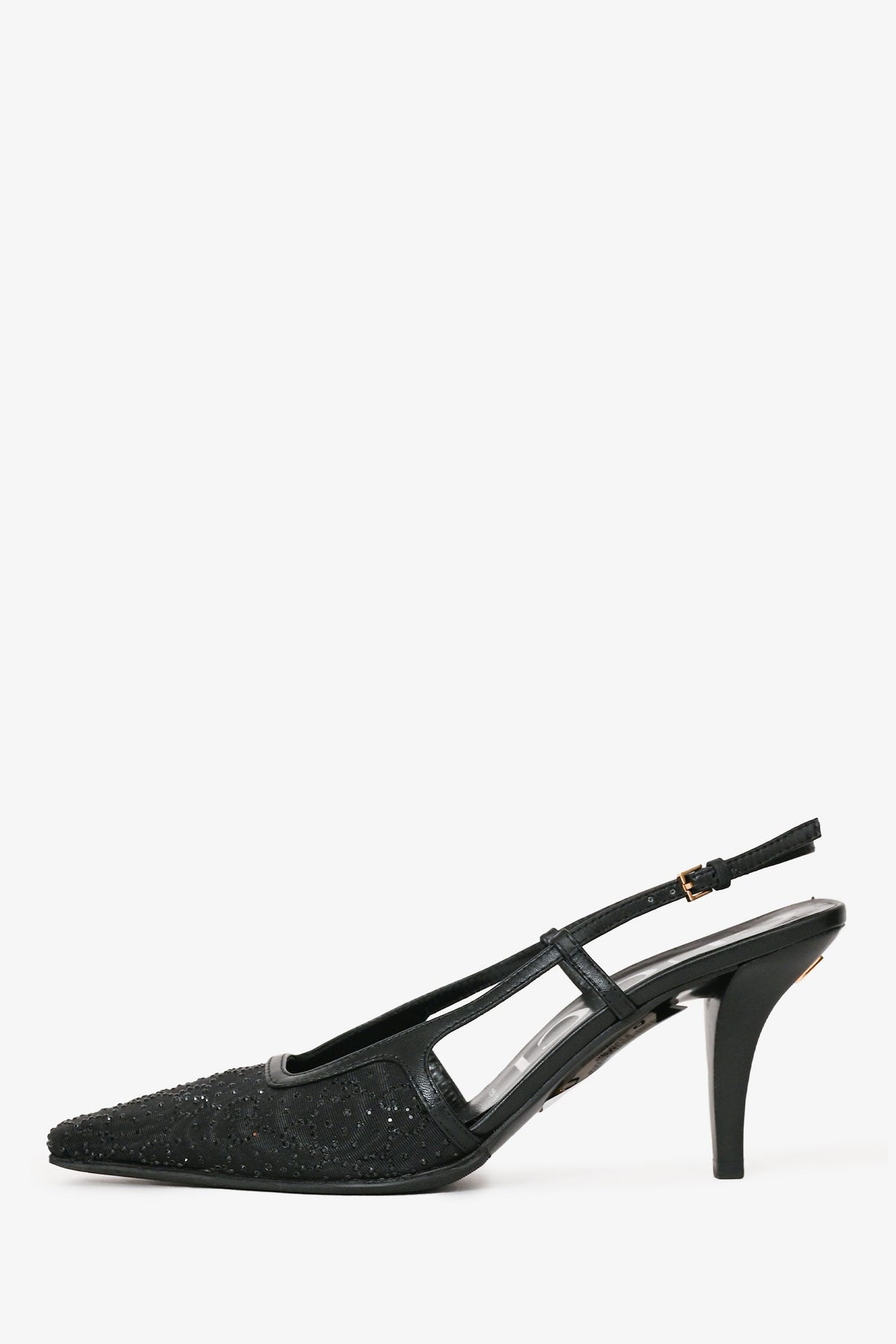Gucci Black GG Logo Mesh Crystal Embellishments Slingback Pumps Size 37