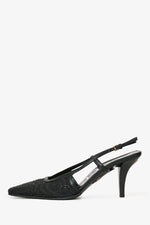 Gucci Black GG Logo Mesh Crystal Embellishments Slingback Pumps Size 37