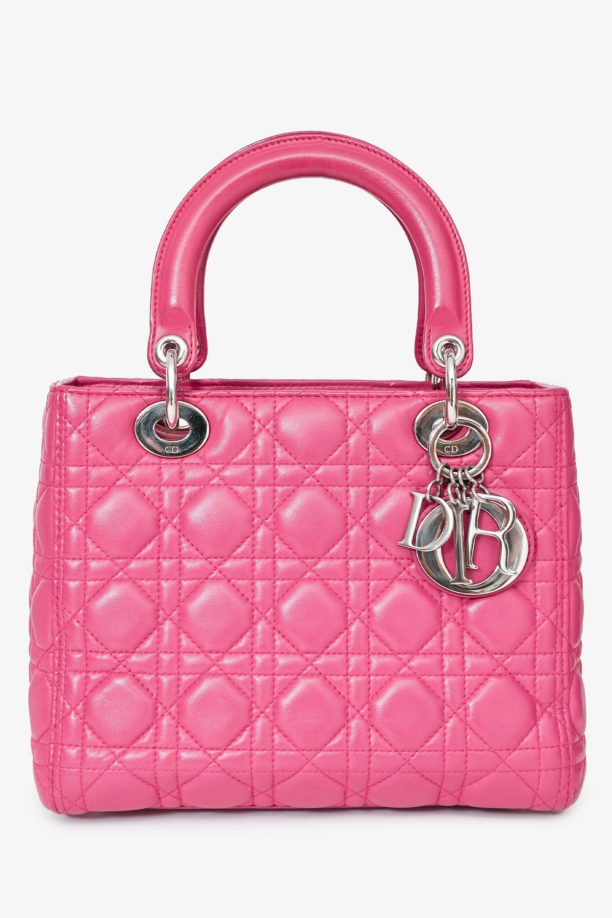 Christian Dior 2013 Pink Cannage Leather Lady Dior Top Handle with Strap