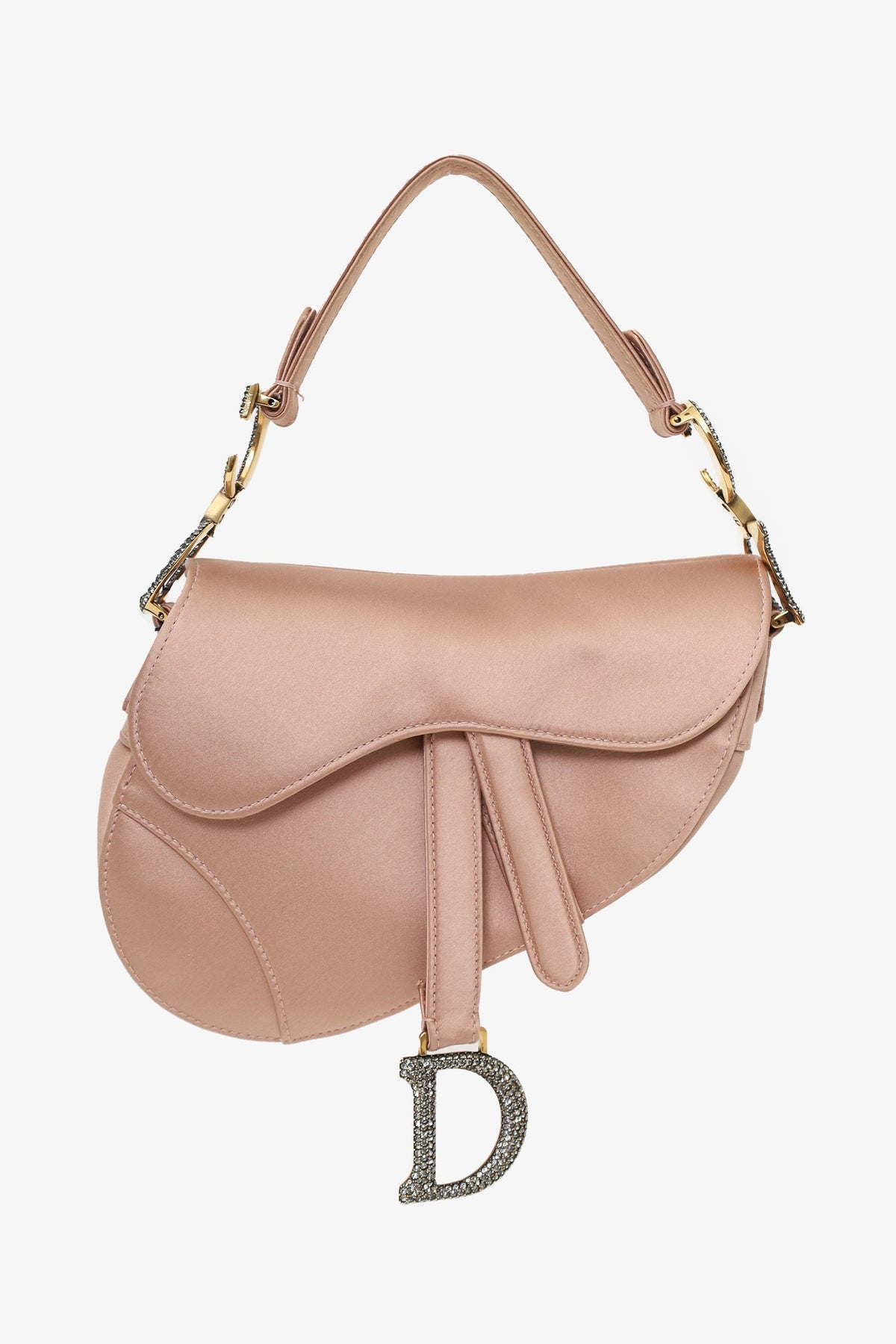 Dior 2019 Pink Satin Crystal Embellished Mini Saddle Bag