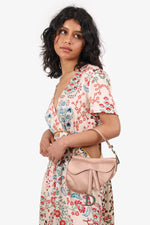 Dior 2019 Pink Satin Crystal Embellished Mini Saddle Bag